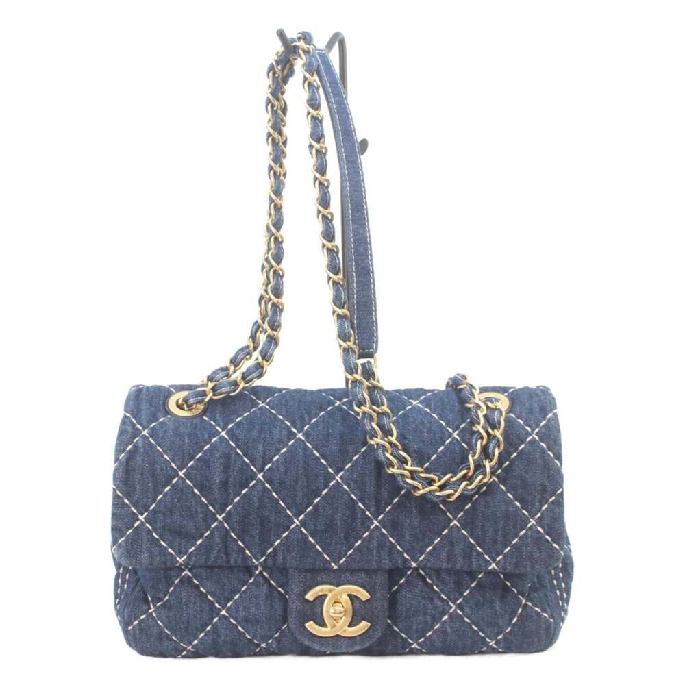 CHANEL AS1328 Single Flap Matelassé Chain Shoulder Bag, Indigo, Gold Hardware...